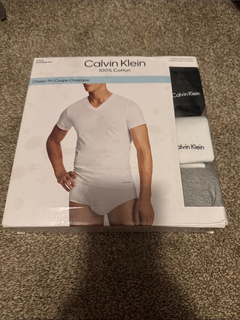 Calvin Klein Men’s 3-Pack Cotton V-Neck White, Black, Gray